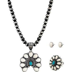 Navajo Pearl Necklace Western Jewelry Set for Women Turquoise Necklace Bohemian